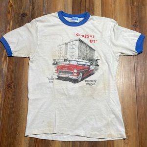 Hanes Ringer Tee Shirt 1987 80s Graffiti Cars Roseburg Oregon M Used Destroyed
